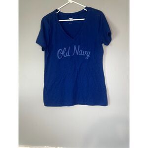 Women’s Old Navy Blue V-Neck Top Size M Relaxed Fit Short Sleeve Tee